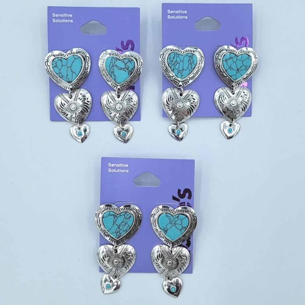 Claire's Silver & Turquoise Heart Earrings NEW #0011 0012 0013